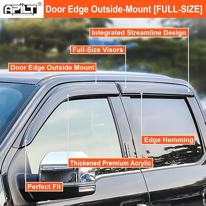 Outside-Mount Rain Guards Window Visors for 2019-2026 Silverado &GMC Sierra 1500,2020-2026 Silverado & GMC 2500HD-3500HD Crew Cab Truck Accessories Dark Smoke 4pcs Set with Thicker