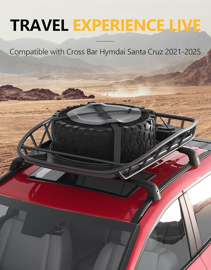 Tuyoung Roof Rack Cross Bars Compatible with Hyundai Santa Cruz 2021-2026 SE SEL Premium Night Limited, 220lbs Lockable Heavy Duty Anti-Theft Aluminum Roof Rails Crossbars Cargo Carrier Bag Black Bike