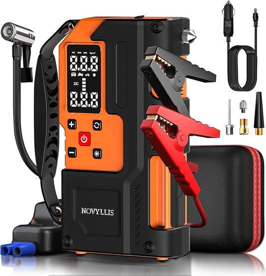Jump Starter with Air Compressor 4000A Portable Battery Pack 10000mAh Power Bank Emergency SOS LED Light 22-Cylinder 150PSI Cordless AutoShutoff Tire Inflator Window Breaker