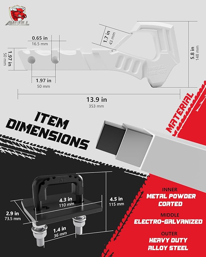 Truck Hitch - 2" Receiver Hitch with Scorpion Tail Tow Hook; 88000 Lbs Break Strength; Drop Forged Steel; White
