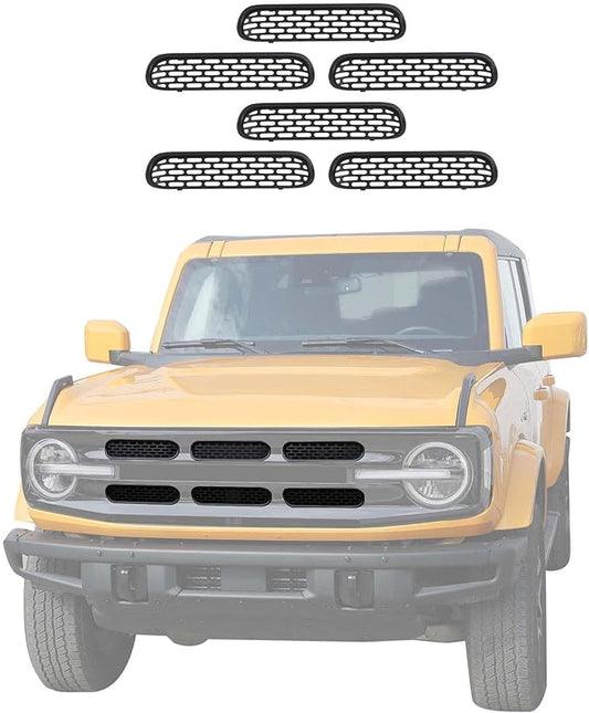 Jimen Compatible with Ford Bronco 2021-2023, 6PCS Front Grille Inserts Mesh Grill Cover Exterior Trim Accessories (Matte Black)