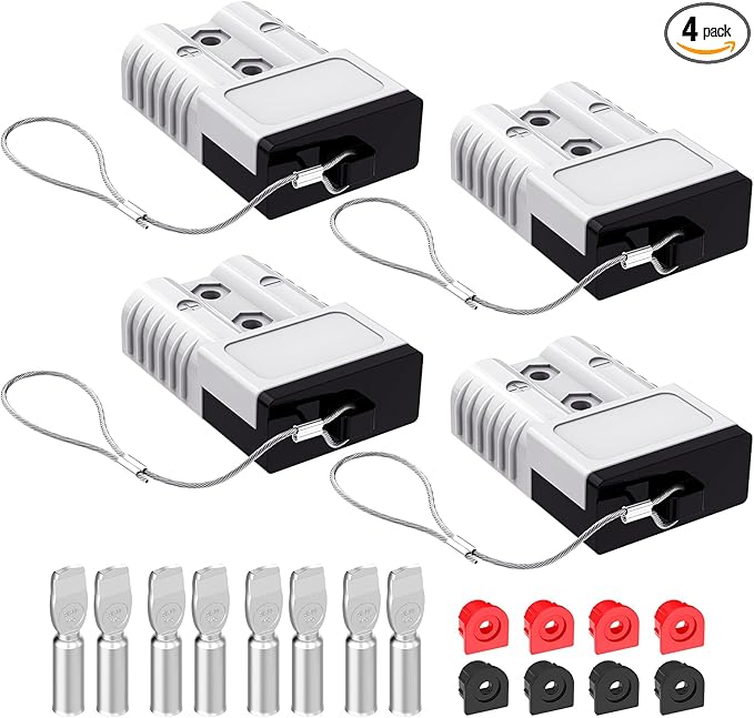 Anderson Connector, 175AMP 1/0AWG Battery Quick Connect w/Hard Cover 12V-36V Anderson Plug Winch Wiring Kit for Cable RV Truck Winch (4pcs)-Gray