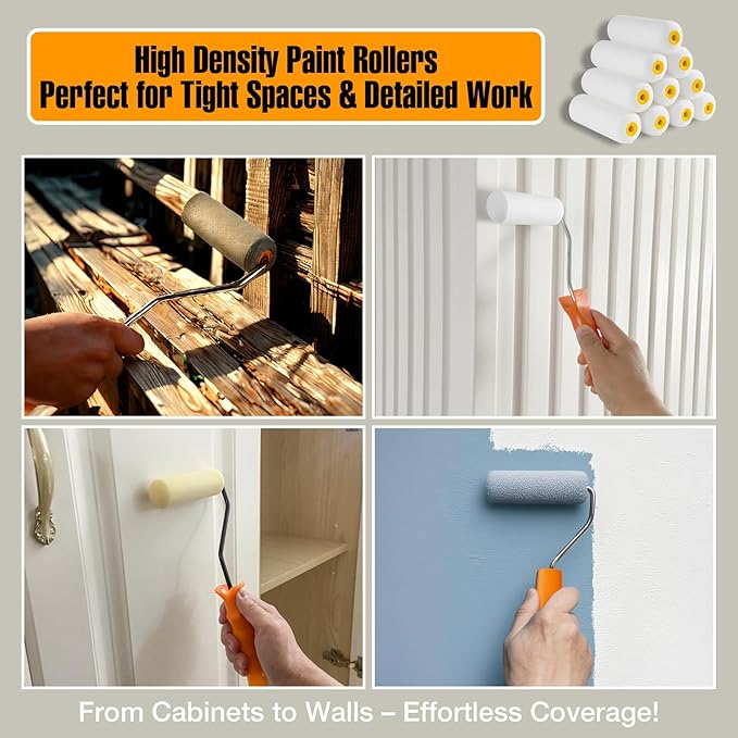 Foam Paint Roller, 10 Pack, 6 Inch High Density Foam Roller, Mini Paint Roller Covers for Smooth Paint Application, No Lint Shedding on Walls, Cabinets, Doors