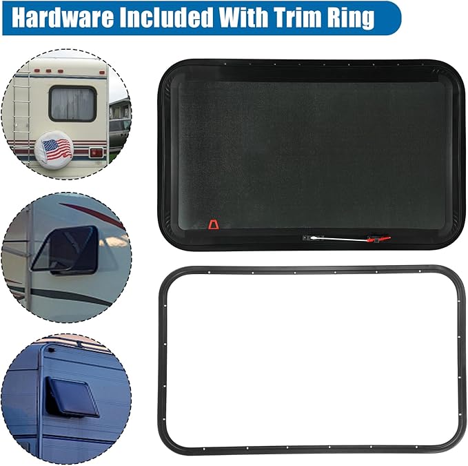 2 Pack RV Exit Window, 36" W x 22" H Tinted RV Window with Net Screen and Trim Ring, Suitable for 1-1/2" or 2" Walls, DOT Approved