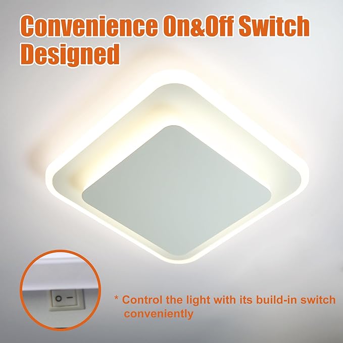 Facon Square LED RV Ceiling Light with Switch - 14W, 1000LM, 4000K Cool White, 12Volts RV Interior Light for RV, Camper, Trailer, Motorhomes, Sleek Acrylic Design