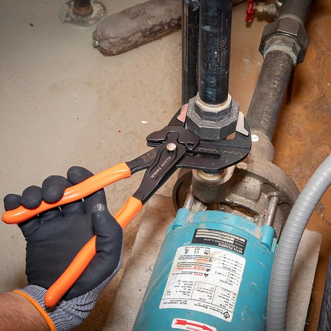 Klein Tools D53112 Compact Plier Wrench, High Leverage Multi-Use Adjustable Plier Wrench with Smooth Jaws, 12-Inch