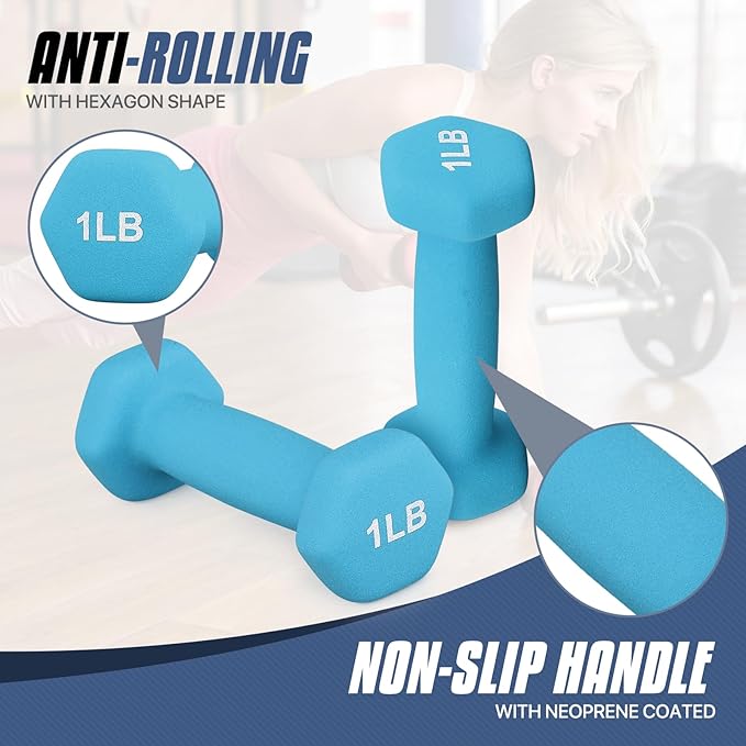 MADOG Dumbbell Set, Anti-Slip Neoprene Coated Hexagon Hand Weights for Home Gym Equipment Workouts Strength Training