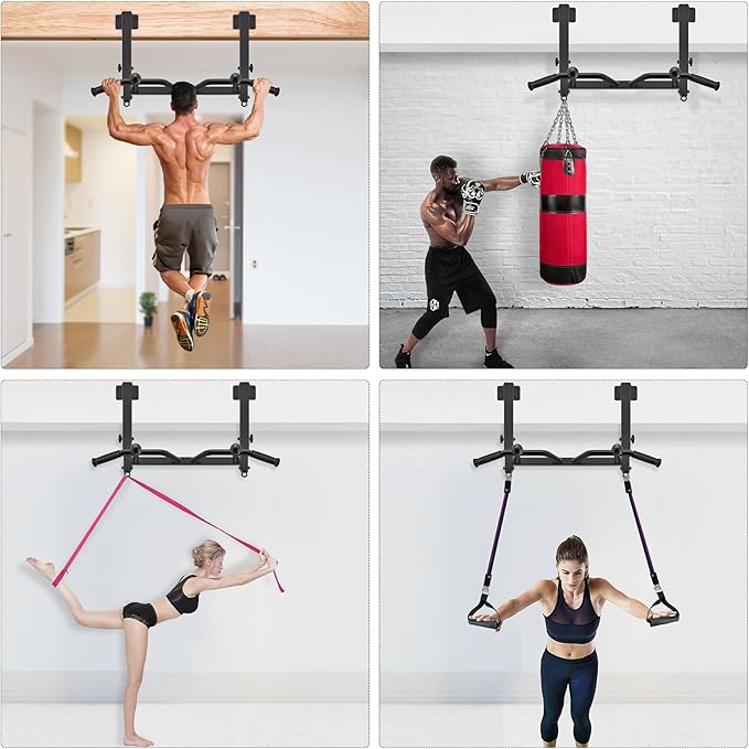 SELEWARE Heavy Duty Welded Pull Up Bar, Versatile Doorway Wall Mount, Joist Mounted, and Ceiling Mounted Chin Up Bars, Thick Metal Sturdy Construction for Full Body Workouts Support 500 lbs