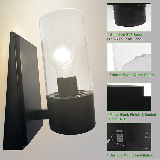 12V LED RV Wall Sconce with Switch(1X E26 Bulb Included), 12Volts RV Interior Light Fixture with Water Glass Shade, RV Bedside Reading Light for RV Boat Motorhome Caravan Trailer