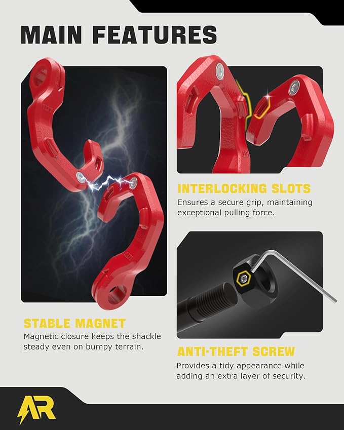 D Ring Shackles, 3/4" Separate Shackles with 7/8" Pin, Heavy Duty Recovery Shackle 57320lbs Break Strength, 4x4 Off-Road Recovery Towing Winch Shackles for Trucks, Red Red 2-Pack