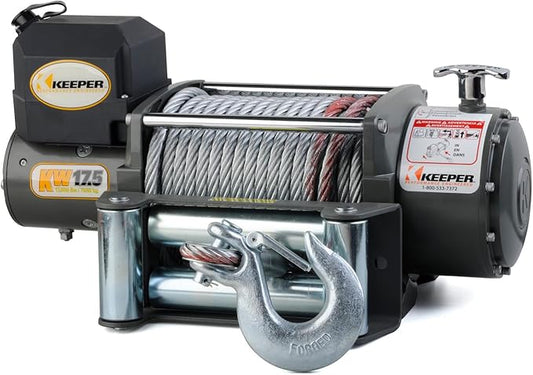 KEEPER KW 17.5 Electric Winch 17,500 lb 12V DC with Wireless Remote, Heavy-Duty Single Line Pull for Trucks, Jeeps, and SUVs, High-Performance Recovery Winch with Weather-Resistant Steel Cable