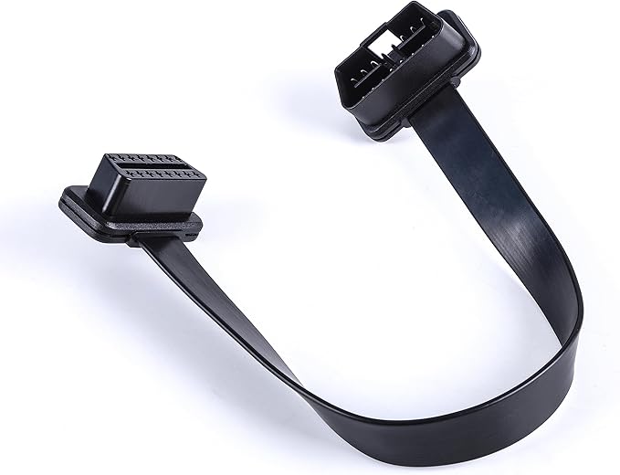 Low Profile OBD 2 OBD ii Male to Female Ribbon Extension Diagnostic Cable 16pins Connected Fully for Scan Tool Code Reader 1ft/30cm