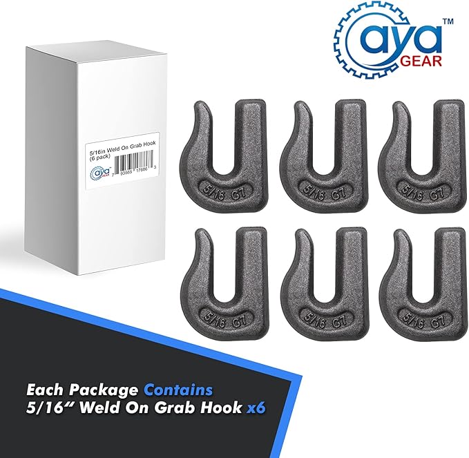 Weld-on Grab Chain Hook 5/16-in Heavy Duty Tow Hook G70 Forged Steel Tractor Hook Weldable for Car, Truck,SUV, RV,UTV,Tractors (6Pcs)
