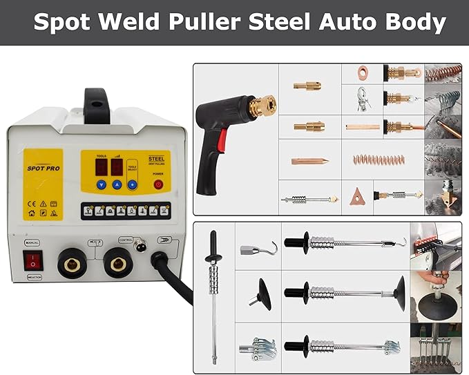 TECHTONGDA Spot Weld Dent Puller Repair Removal Kit for Steel Auto Body Dent Puller for Cars Sheet Metal Repair with Shelf 220V