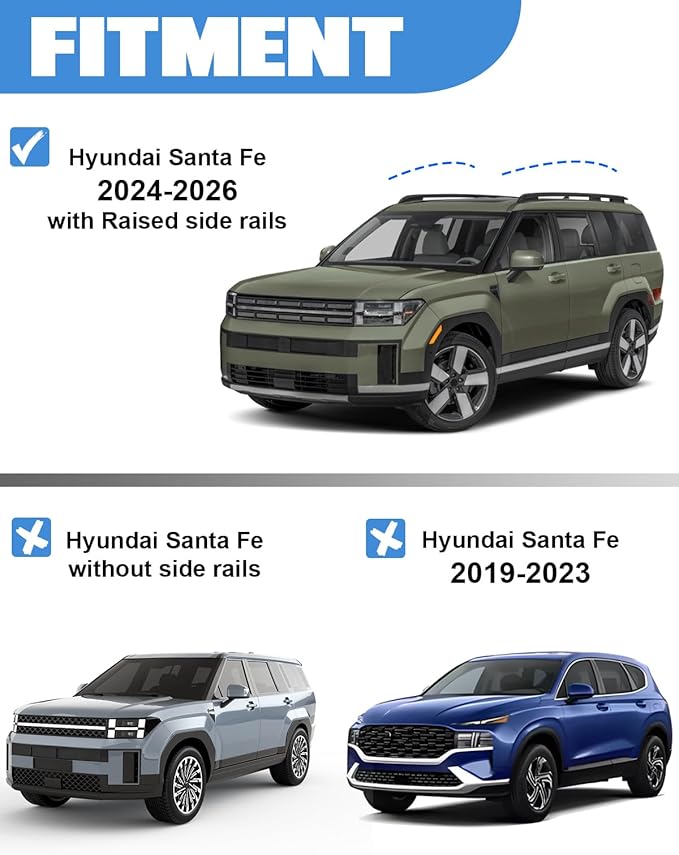 FengYu330lb Lockable Roof Rack Cross Bars Compatible with 2024 2025 2026 Hyundai Santa Fe & Santa Fe Hybrid (Not for SE), Heavy Duty Aluminum Roof Rails Crossbars Cargo Bars Rooftop Black Luggage.