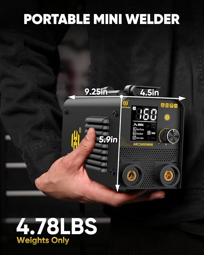 H HZXVOGEN 160A Stick Welder, 2 in 1 Lift TIG/MMA ARC Welder Machine, 110V Mini Portable Welding Machine with Arc Force, Hot Start, Anti-Stick, LED Digital Display DC Inverter Welder(ARC200DMINI)