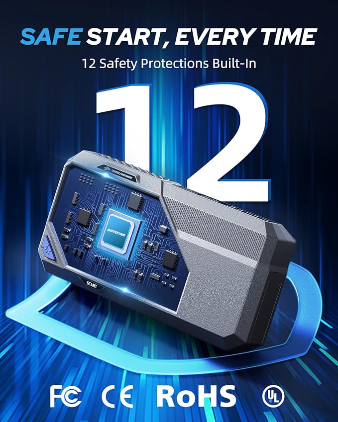 AUTOONE M4 Jump Starter 8000A Car Battery Jumper Starter Portable, 12V Jump Pack (All Gas/12L Diesel) Jump Box for Car Battery with Built-in Booster, Storage Case, LED Light, Jumper Cables