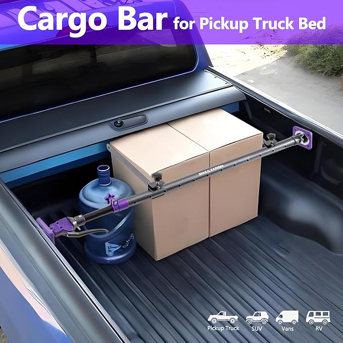 Adjustable Cargo Bar, Truck Bed Divider from 40 to 78.7 IN with 200LB Bearing Capacity, Cargo Bar for Pickup, Truck Bed Organizer Cargo Bars for SUV, Trailer, Van, Come With 2 Divider Bar, 1 Cargo Net