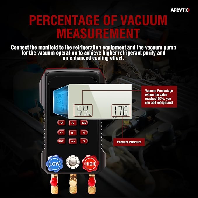 Digital HVAC Gauge, Aprvtio AMF-300 AC Manifold Gauge Set with 3000PSI Hoses and 2 Wired Temperature Clamp Probes, Refrigerant Gauges for Automotive HVAC System HVAC Tools Kit R134a R22 R12