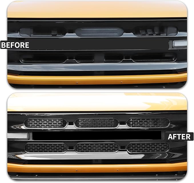 Front Grill Mesh Grille Inserts Cover Frame Trims Kit 6Pcs Fit for Ford Bronco 2021-2025+ 2/4 Door Exterior Accessories (Carbon Fiber)