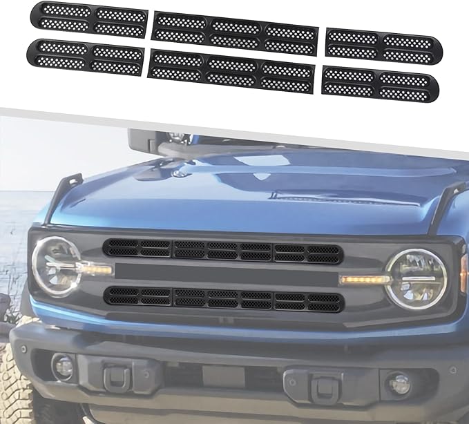 Jimen for Bronco Grille Inserts, 6 Pack Front Mesh Grill Cover Guard Exterior Trim Accessories Compatible with Ford Bronco 2021-2024 (Matte Black)