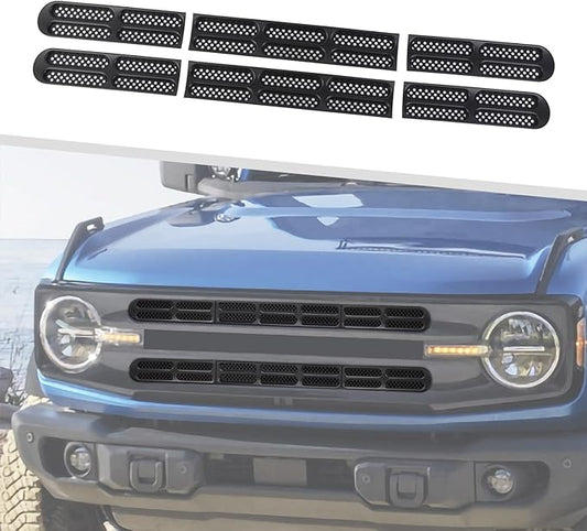 Jimen for Bronco Grille Inserts, 6 Pack Front Mesh Grill Cover Guard Exterior Trim Accessories Compatible with Ford Bronco 2021-2024 (Matte Black)