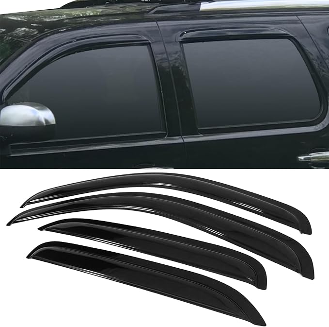 Window Visor Compatible with 2007-2014 Chevy Tahoe GMC Yukon, Slim Style Acrylic Smoke Tinted 4PCS Sun Rain Shade Guard Wind Vent Air Deflector by IKON MOTORSPORTS, 2008 2009 2010 2011 2012 2013