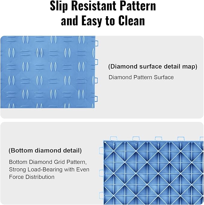 VEVOR Interlocking Garage Floor Covering Tiles, 12x12x0.53 inch, 50 Pack, Non-Slip Double-Sided Texture, for Garages, Basements, Repair Shops, Blue