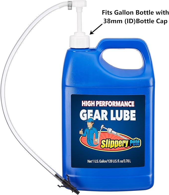 Slippery Pete - Fluid Pump for Wide-Mouth Quart Bottles - 8cc per Pump Stroke and 3rd Hand Adapter, Transfer Gear Oil, Transmission and Differential Fluid (38mm)