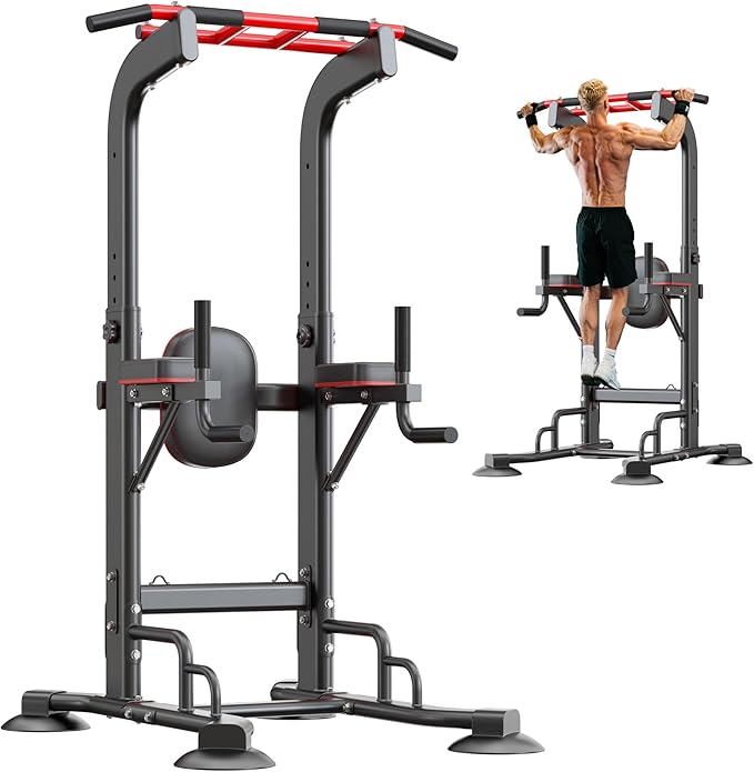 SogesHome Pull Up Bar and Dip Station, Heavy Duty Adjustable Home Gym Equipment for Strength Training, Multifunctional Workout Bar with Resistance Bands – Full Body & Core Exercise