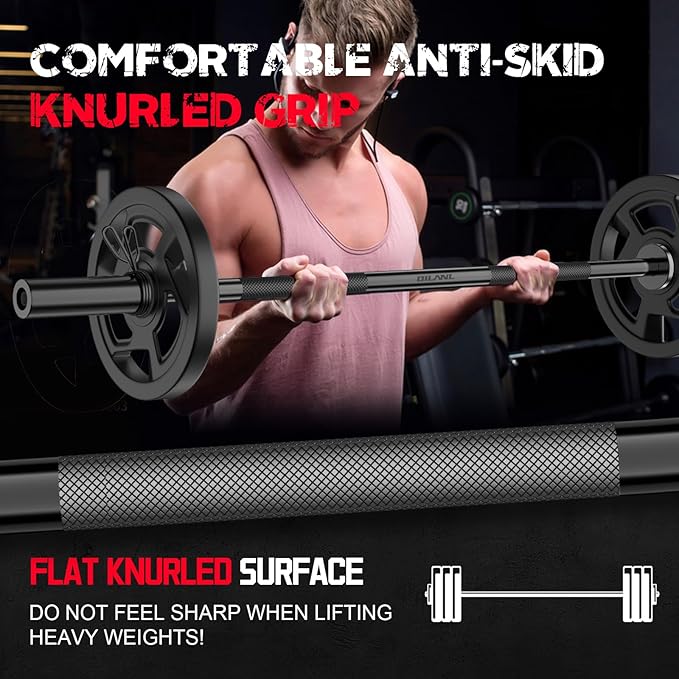 Olympic Barbell Bar 55", 2In-Weight Lifting Bar Standard Straight Barbell Bars for Bench Press/Hip Thrusts/Biceps/Lunges/Squat/Strength-Training Home Gym Weight Bar, 2 Collars(500lb Capacity)