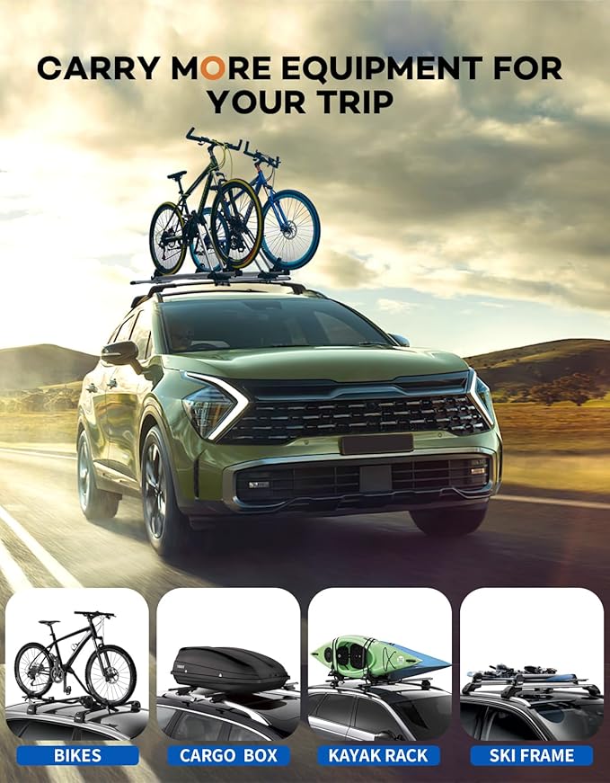 300lb Roof Rack Cross Bars Compatible with 2023-2026 Kia Sportage X-Line AWD/X-Pro/X-Pro Prestige with Raised Rail, (Not for SX &EX &LX with Flushed Rail and Panoramic Sunroof) Lockable