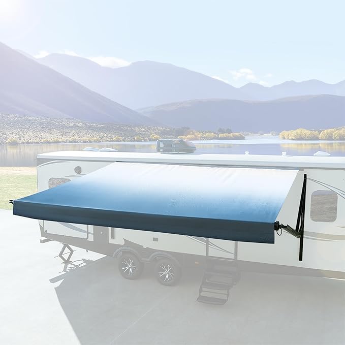 RecPro RV Awning Fabric Replacement Heavy Duty 16 oz. Weatherproof Vinyl | Universal Camper Awning Replacement for RV, Trailer, Motorhome | Slate Blue Fade, 10' (Fabric 9'1")