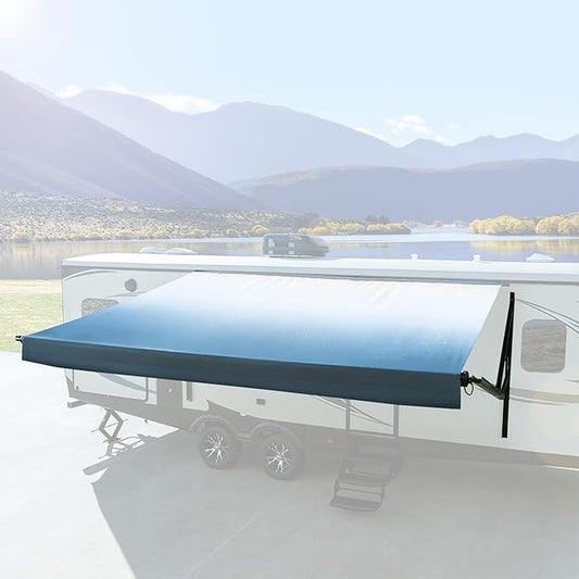 RecPro RV Awning Fabric Replacement Heavy Duty 16 oz. Weatherproof Vinyl | Universal Camper Awning Replacement for RV, Trailer, Motorhome | Slate Blue Fade, 20' (Fabric 19'1")