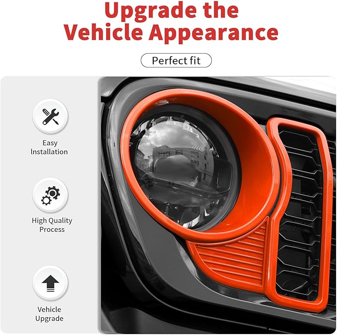 Front Grille Grill Insert+Headlight Turn Light Cover Trim Compatible with 2024-2025+ Jeep Wrangler JL JLU & Gladiator JT Exterior Accessories,Not Fit for JL Sport & Sports (Orange)