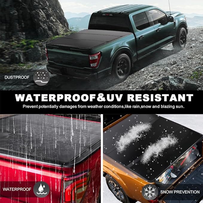 CAREONLINE New Black Hard Tri Fold Style Truck 5 Ft Bed Tonneau Cover W/LED Light Fits for 2015-2024 Che-v-y Colorado（OL-KR1010250321）