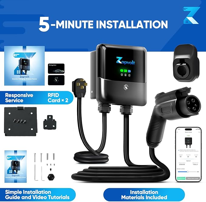 Level 2 EV Charger - 40Amp 240V 25FT Electric Vehicle Charging Station, Cable Smart Wall EV Chargers Level 2 for Home, RFID Card, WiFi Enabled, NEMA 14-50 - 9.6kW EVSE J1772, UL