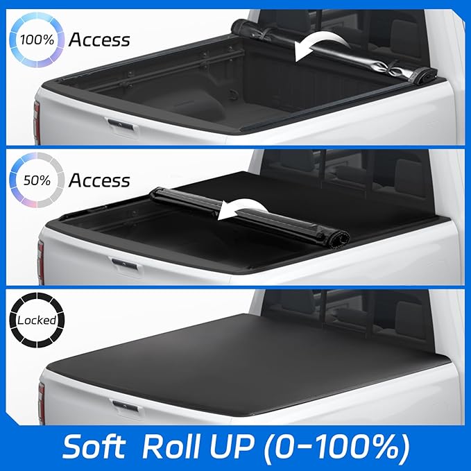 PZ Soft Roll Up Truck Bed Tonneau Cover Compatible with 2025 2024 2023 2022 2021 2020 Chevrolet Chevy Silverado GMC Sierra 2500HD 3500HD 6.9ft Bed Fleetside