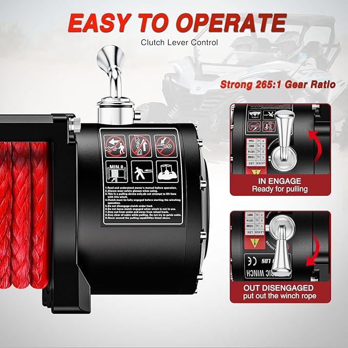 Nilight 12V Electric Winch for Jeep UTV Trailer Boat Offroad Towing ATV Winches 12000LBS IP68 Winch with Synthetic Rope Fairlead Wired Wireless Remote