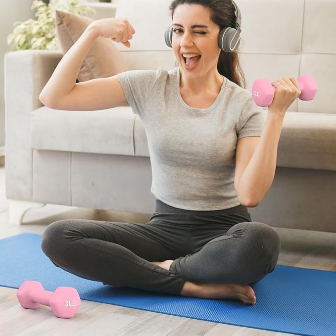 MADOG Dumbbell Set, Anti-Slip Neoprene Coated Hexagon Hand Weights for Home Gym Equipment Workouts Strength Training