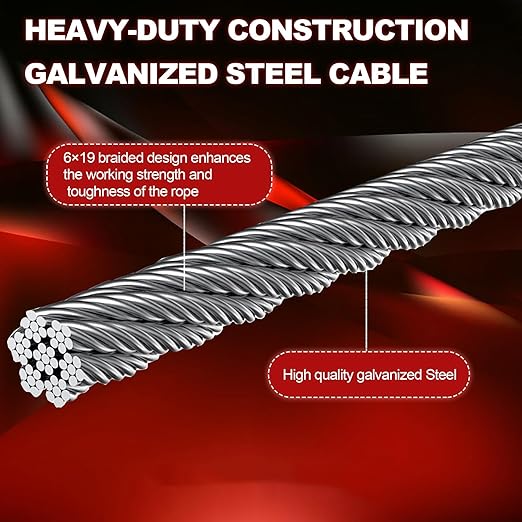 Galvanized Steel Winch Cable,Heavy-Duty 3/8" x 100' Winch Cable with Swivel Hook,17600 Lbs Breaking Strength,6x19 Strand Core Wire Winch Rope for SUV, Tow Truck,Crane,Wrecker