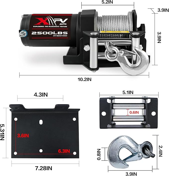 2500lbs Electric Winch 12V Waterproof Steel Cable with Wired Remote Control & Mounting Plate ATV UTV Towing Trailer Winch Off-Road