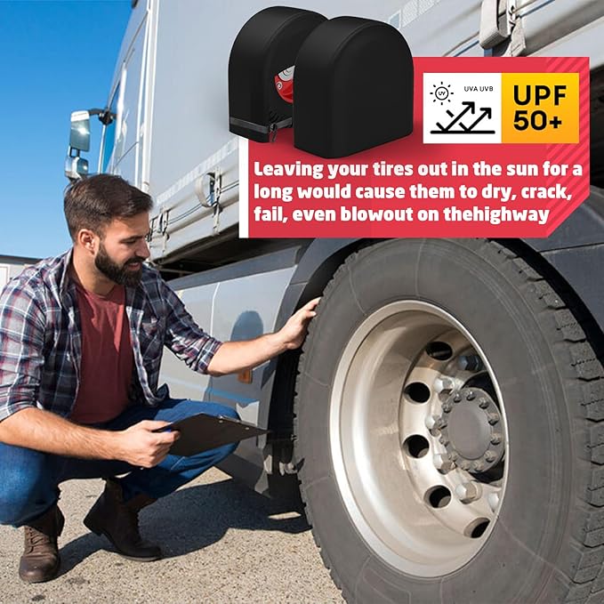 K-Musculo RV Tire Covers 4-Pack, Waterproof Wheel Covers for RV Wheel Travel Trailer Camper Truck SUV, Fit 33-35 Inch Tire Diameter (Black)