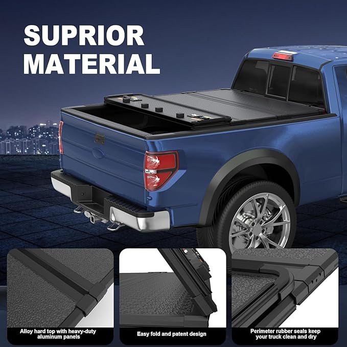 Fiberglass Hard Tri Truck Bed Tonneau Cover Compatible for 1999-2024 Ford F250/350 Super Duty 6.8ft