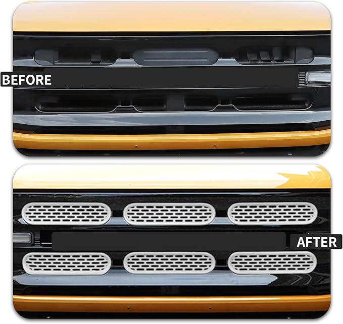 Front Grill Mesh Grille Inserts Cover Frame Trims Kit 6Pcs Fit for Ford Bronco 2021-2024 2/4 Door Exterior Accessories (White)