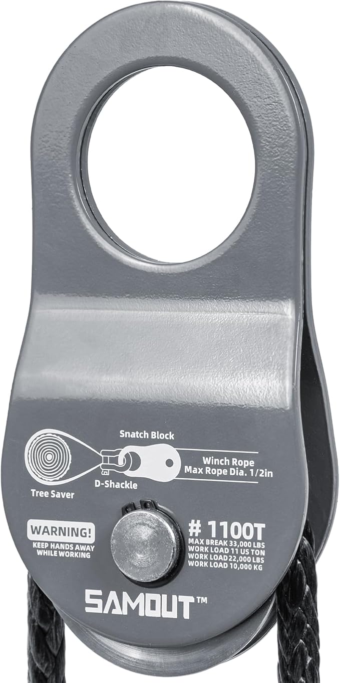 Winch Snatch Block (11 US Ton WLL) Recovery Towing Pulley System for Synthetic Rope or Steel Cable with Max Dia. 1/2in