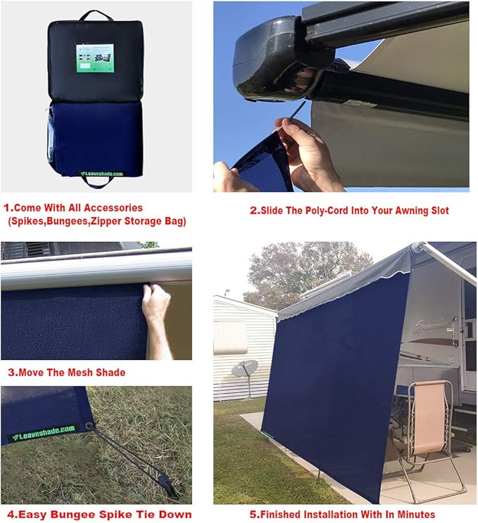 Tentproinc RV Awning Sunshade Screen 7' X 18' 3''(Fit for 19 ft Awning) Mesh Sun Shade for Motorhome Camping Trailer Awning Sunscreen Block UV Glare Sunblocker - 3 Year Warranty (Navy Blue)