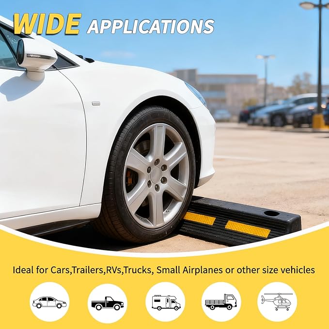 2 Pcs 3" H Parking Stopper for Garage Parking Aid Heavy Duty Rubber Wheel Stops Durable High-Visibility Tire Blocks Parking Aid Gadgets Tire Stops for Cars Trucks RVs with Bolt Installation