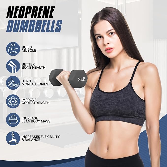MADOG Dumbbell Set, Anti-Slip Neoprene Coated Hexagon Hand Weights for Home Gym Equipment Workouts Strength Training