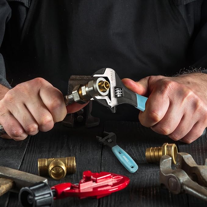 SHALL 3-Piece Adjustable Wrench Set, 10/8/6 Inch Cr-V Steel Wrench with Cushion Grip, Wide Jaw Black Oxide Wrench with Laser-etched SAE Scales for Home, Garage, Workshop and DIY